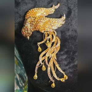 Vintage Janus Gold and Orange Bird Brooch/necklace